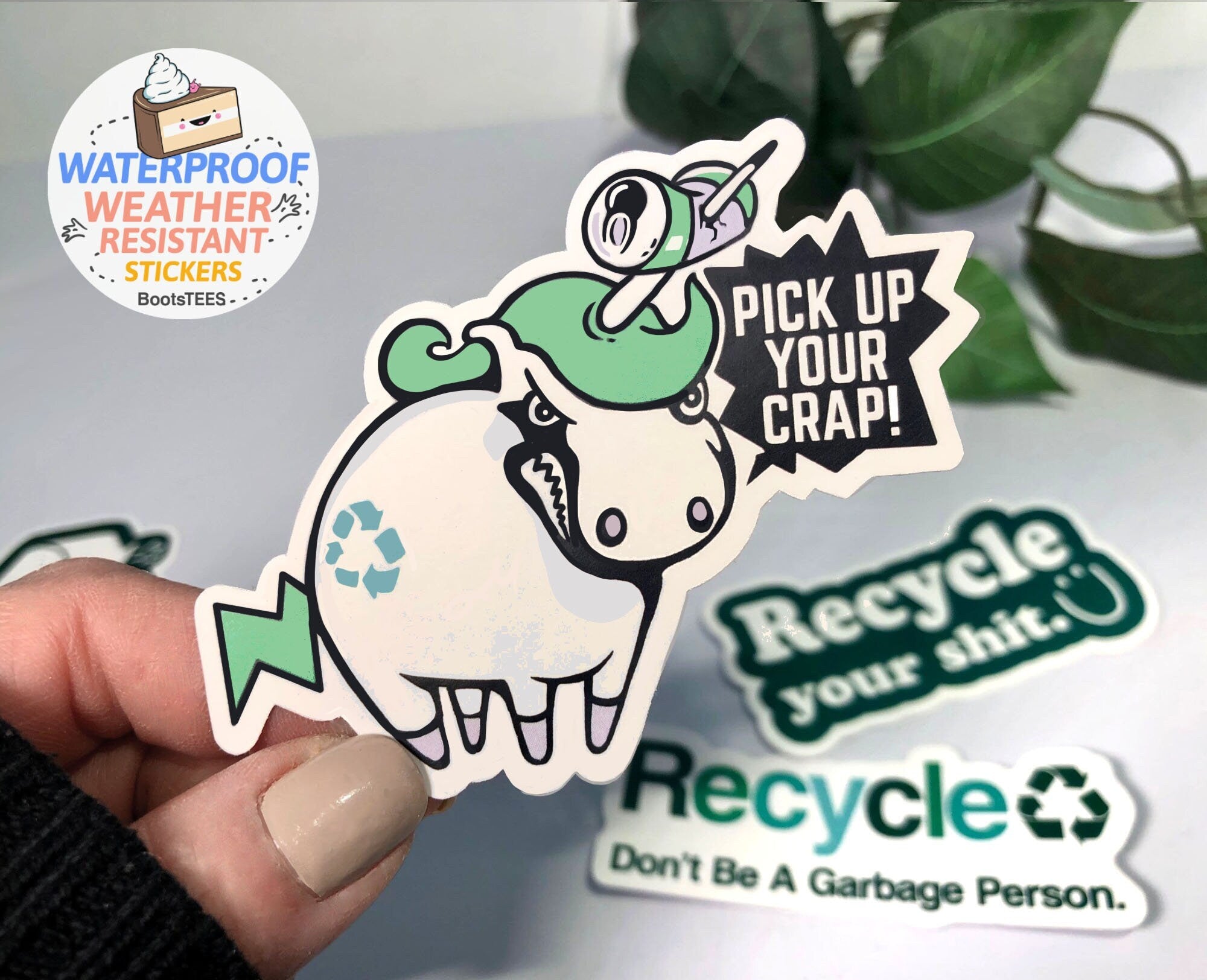Cute Unicorn Recycling Sticker, Pick Up Your Crap