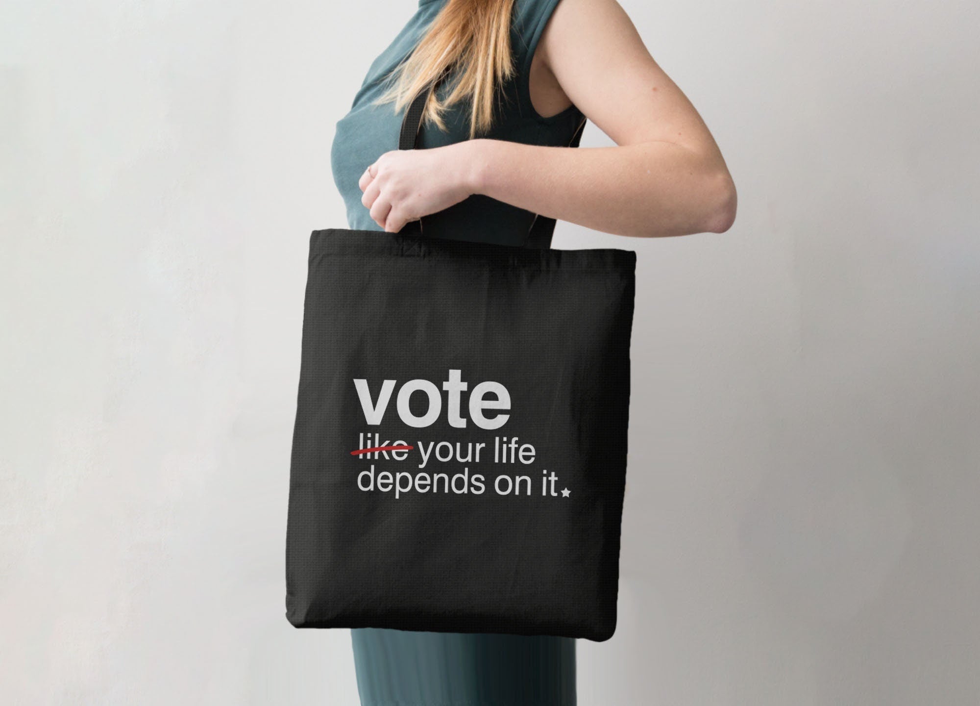 Vote Like Your Life Depends on It Tote Bag, Tote Bag Black by BootsTees