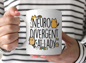 Neurodivergent Cat Lady Mug, by BootsTees