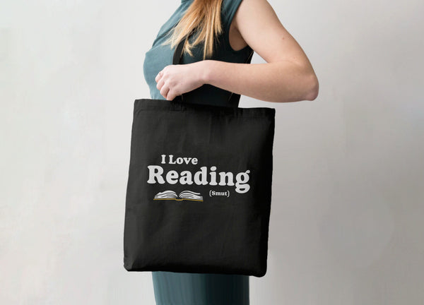 I Love Reading Smut Tote Bag, Tote Bag Navy Blue by BootsTees
