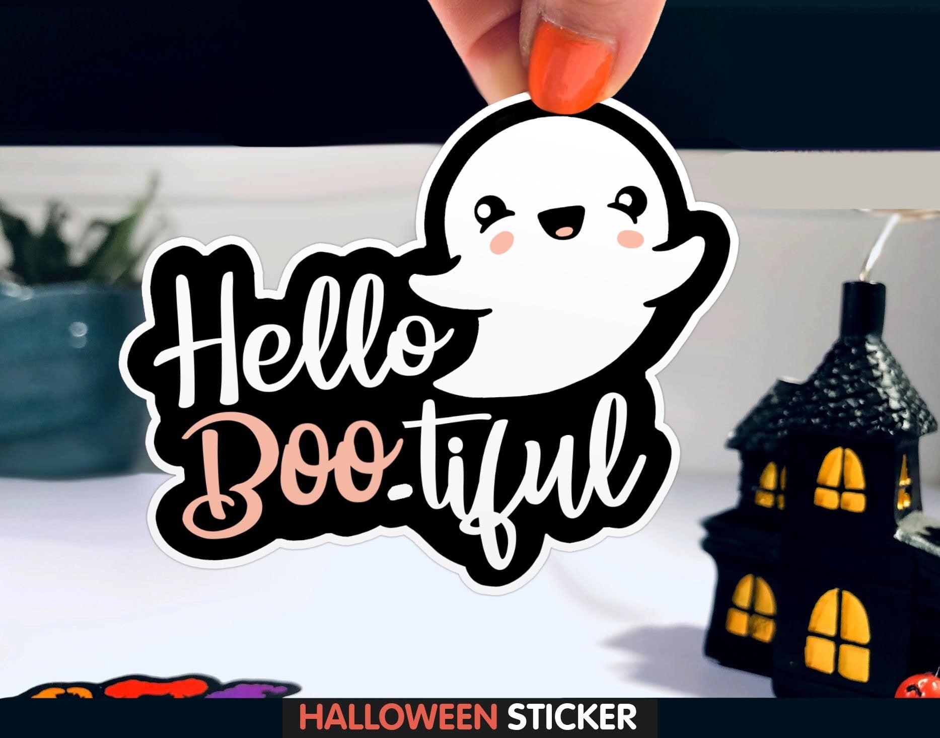 Hello Boo-tiful Sticker, One (1) Sticker by BootsTees